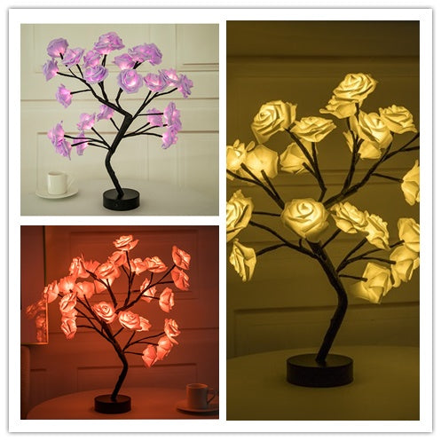 Rose Flower LED Lamp – USB Battery Table Light for Home Decor