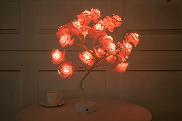 Rose Flower LED Lamp – USB Battery Table Light for Home Decor