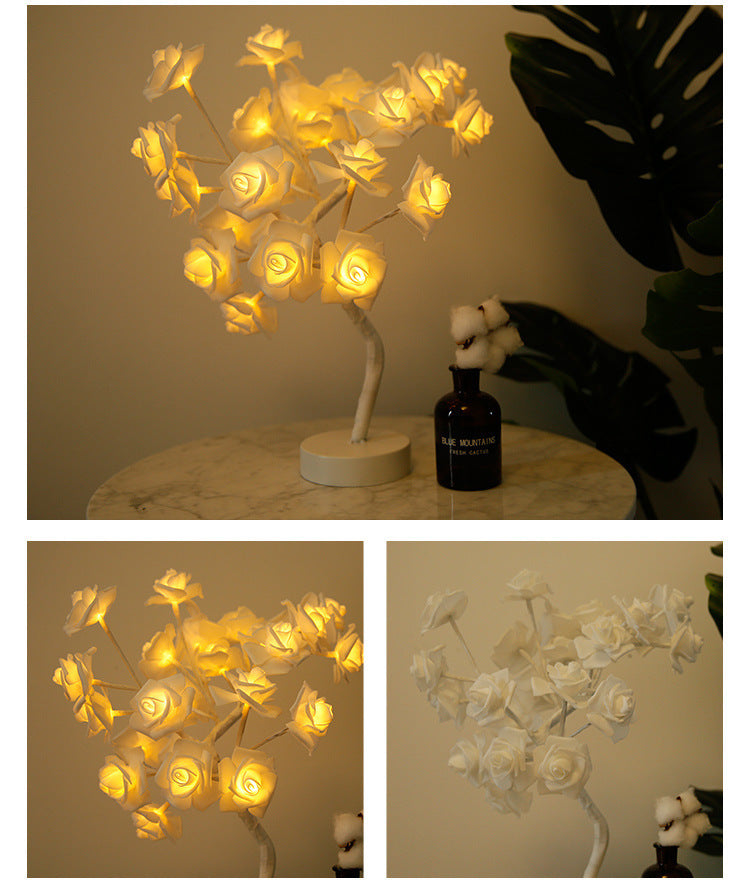 Rose Flower LED Lamp – USB Battery Table Light for Home Decor