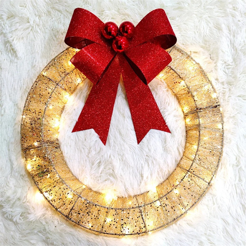 50CM LED Christmas Wreath – Luminous Metal Garland with Bow
