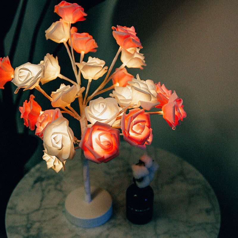 Rose Flower LED Lamp – USB Battery Table Light for Home Decor