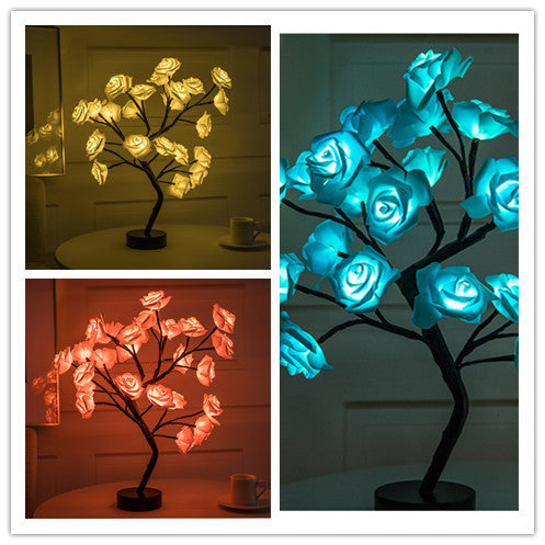 Rose Flower LED Lamp – USB Battery Table Light for Home Decor