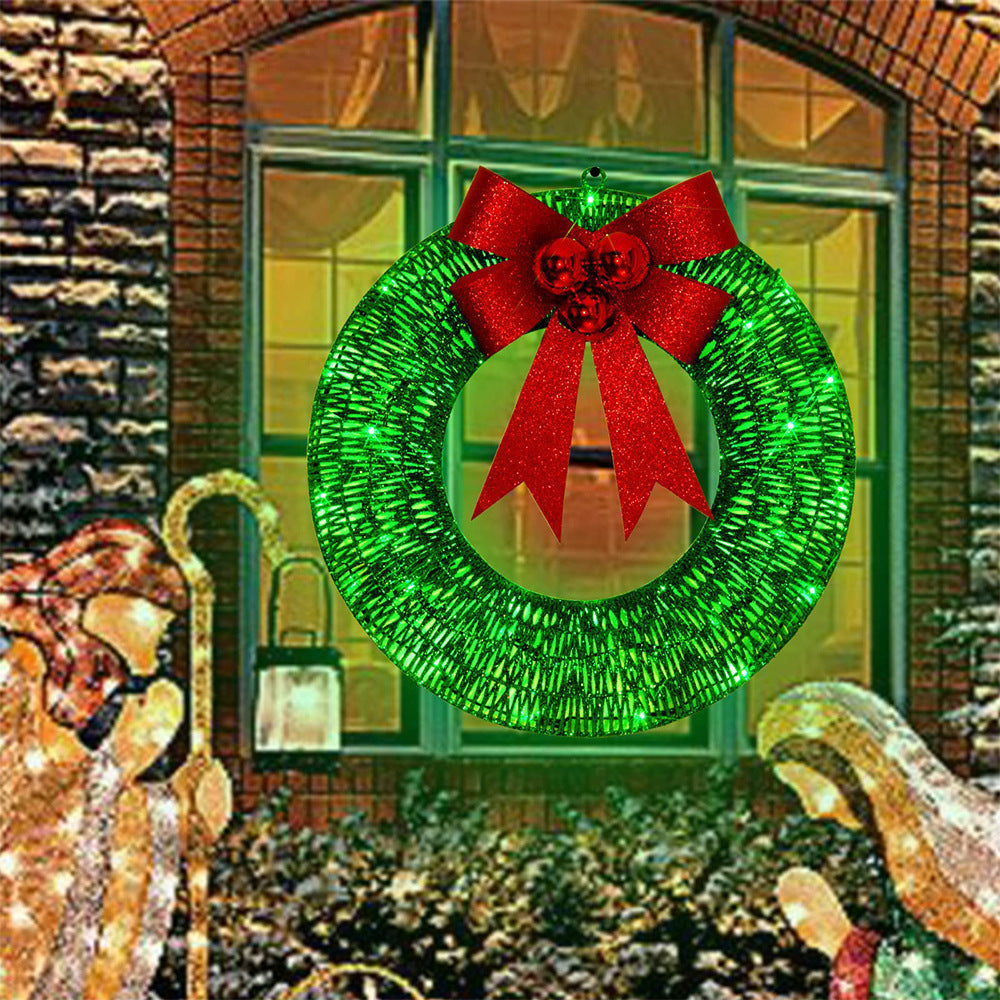 50CM LED Christmas Wreath – Luminous Metal Garland with Bow
