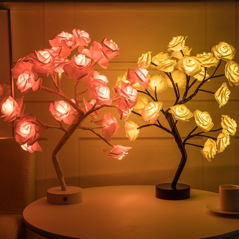 Rose Flower LED Lamp – USB Battery Table Light for Home Decor