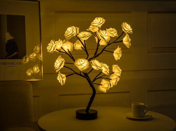 Rose Flower LED Lamp – USB Battery Table Light for Home Decor