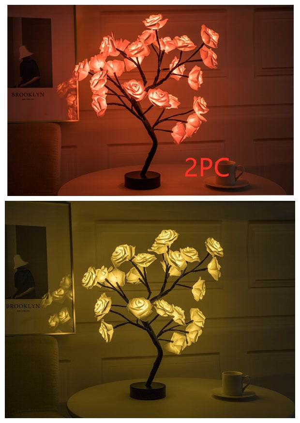 Rose Flower LED Lamp – USB Battery Table Light for Home Decor