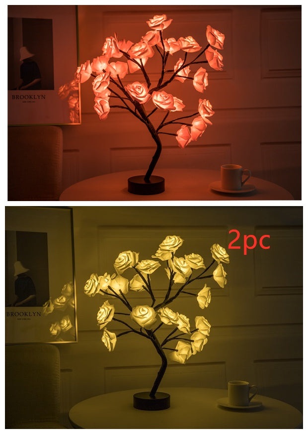 Rose Flower LED Lamp – USB Battery Table Light for Home Decor