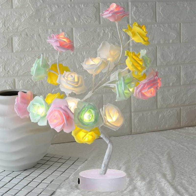 Rose Flower LED Lamp – USB Battery Table Light for Home Decor