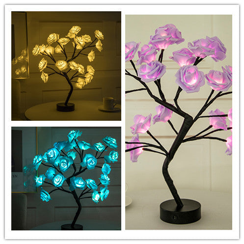 Rose Flower LED Lamp – USB Battery Table Light for Home Decor