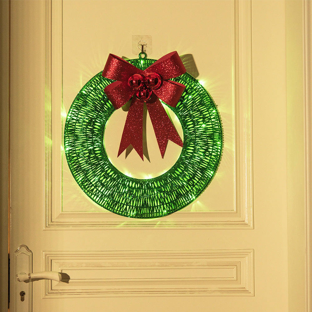 50CM LED Christmas Wreath – Luminous Metal Garland with Bow